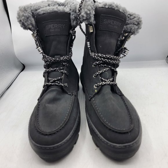 Sperry Juneau Womens 8 Black Gray Winter Boots Faux Fur Casual Comfort STS86817 - Picture 2 of 14